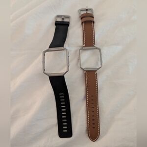 Two Fitbit Blaze Watch Bands - Genuine Fitbit Bands - Silicone & Leather